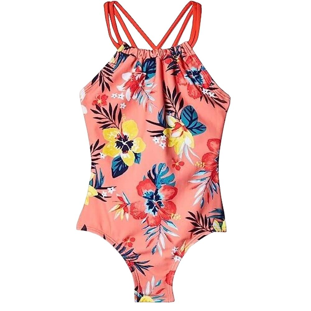 Kanu Surf Brooke Coral Mahina Halter Beach Sport 1-Piece Swimsuit Sz 12 Girls